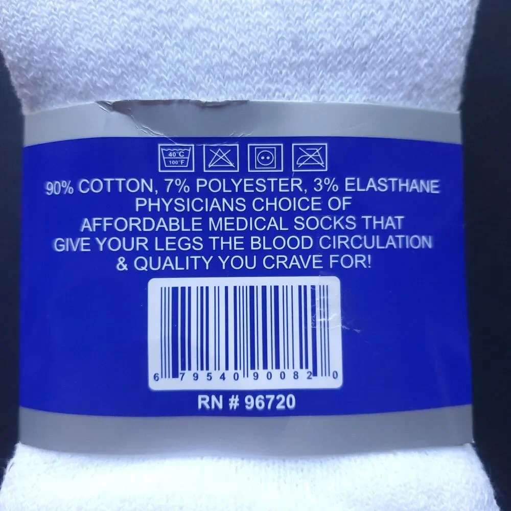 Diabetic Crew Socks White Size M 9-11 (Shoe Size 4-10) 3 Pairs NWT Loose Fit Top